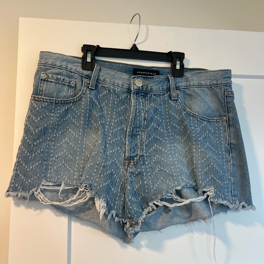 Aeropostale Distressed Embroidered Blue Jean Shorts